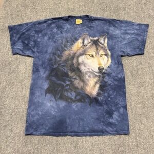 VTG Wolf T-Shirt Mens XXL The Mountain 100% Cotton Tiedie Blue 90s Y2K Animal